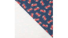 French Terry Print - Fire Trucks, Denim