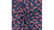 French Terry Print - Fire Trucks, Denim