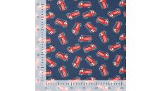 French Terry Print - Fire Trucks, Denim