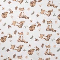 French Terry Print - Foxes, Off White