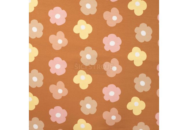 French Terry Print - Flowers, Caramel