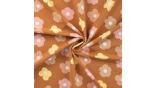French Terry Print - Flowers, Caramel