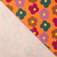 French Terry Brushed Print - Big Flowers, Orange