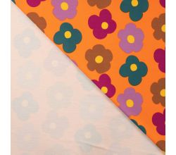 French Terry Brushed Print - Big Flowers, Orange