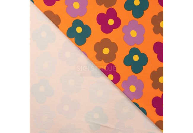 French Terry Brushed Print - Big Flowers, Orange