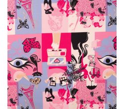 French Terry Print Brushed - Paris, Fuchsia