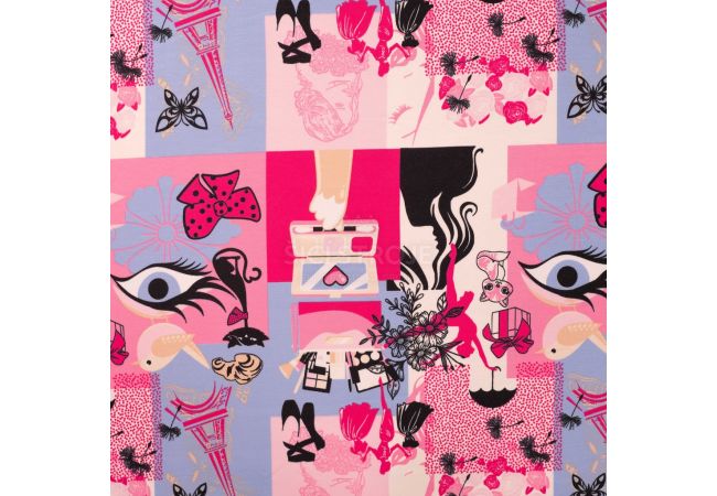 French Terry Print Brushed - Paris, Fuchsia