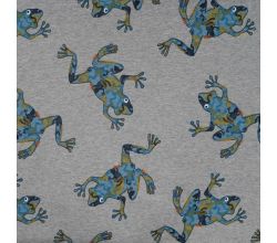 French Terry Digital Print - Frogs, Light Grey Melange