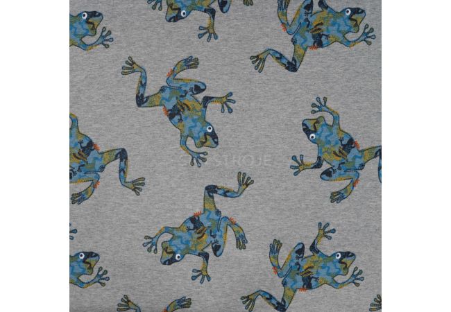 French Terry Digital Print - Frogs, Light Grey Melange