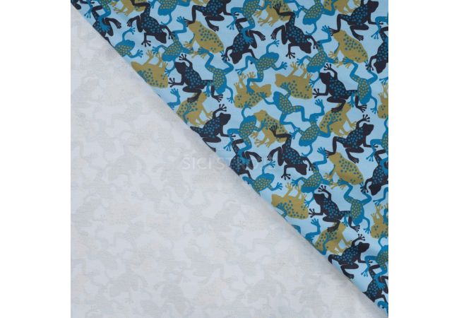 French Terry Print - Frogs, Denim