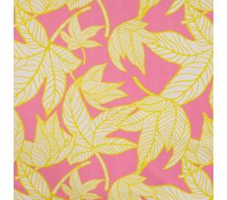 French Terry Print - Neon Leaves, Fuchsia