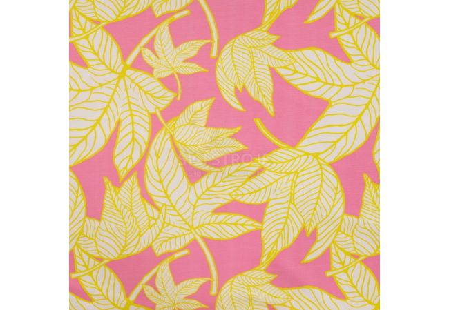 French Terry Print - Neon Leaves, Fuchsia