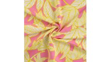 French Terry Print - Neon Leaves, Fuchsia
