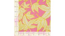 French Terry Print - Neon Leaves, Fuchsia