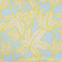 French Terry Print - Neon Leaves, Baby Blue