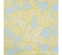 French Terry Print - Neon Leaves, Baby Blue