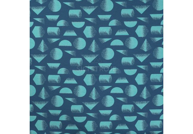French Terry Print - Abstract Shapes, Denim