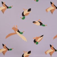 French Terry Print - Ducks, Dusty Lilac