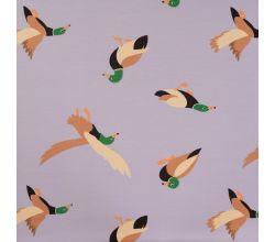 French Terry Print - Ducks, Dusty Lilac