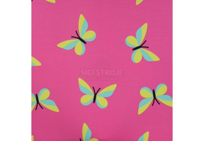 French Terry Print - Butterflies, Fuchsia