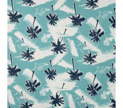 French Terry Print - Palms, Denim