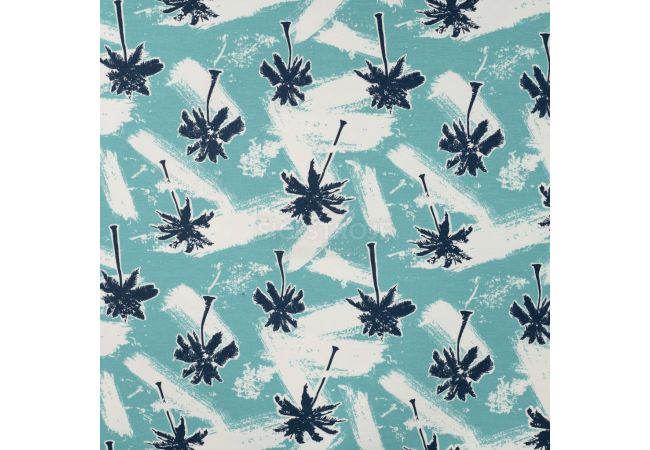 French Terry Print - Palms, Denim