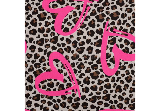French Terry Neon Print - Leopard + Neon Heart, Caramel