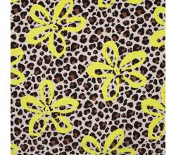 French Terry Neon Print - Leopard Neon Flower, Caramel