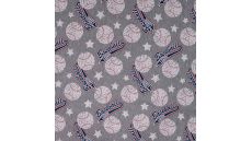 French Terry Melange Print - Baseball, Light Grey Melange