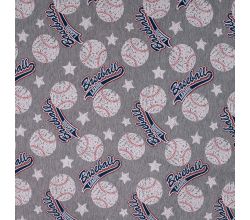 French Terry Melange Print - Baseball, Light Grey Melange