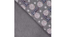 French Terry Melange Print - Baseball, Light Grey Melange