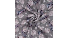 French Terry Melange Print - Baseball, Light Grey Melange