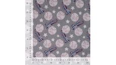 French Terry Melange Print - Baseball, Light Grey Melange