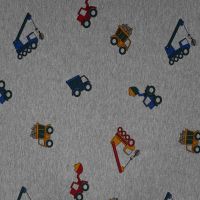 French Terry Melange Print - Trucks, Light Grey Melange
