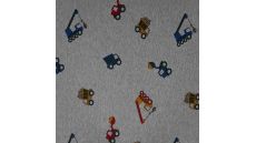 French Terry Melange Print - Trucks, Light Grey Melange