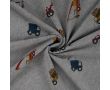 French Terry Melange Print - Trucks, Light Grey Melange
