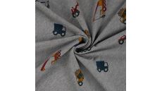 French Terry Melange Print - Trucks, Light Grey Melange
