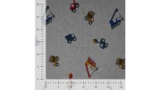 French Terry Melange Print - Trucks, Light Grey Melange