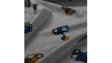 French Terry Melange Print - Trucks, Light Grey Melange