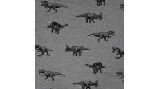 French Terry Melange Print - Dinos, Light Grey Melange