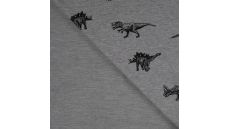 French Terry Melange Print - Dinos, Light Grey Melange