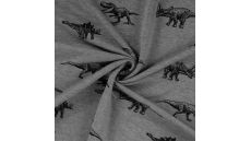 French Terry Melange Print - Dinos, Light Grey Melange
