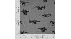 French Terry Melange Print - Dinos, Light Grey Melange
