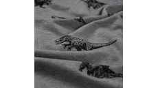 French Terry Melange Print - Dinos, Light Grey Melange