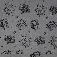 French Terry Melange Print - Cartoon, Light Grey Melange