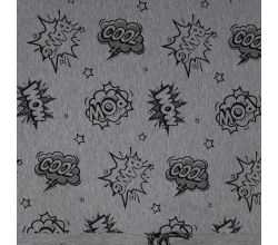 French Terry Melange Print - Cartoon, Light Grey Melange