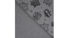 French Terry Melange Print - Cartoon, Light Grey Melange