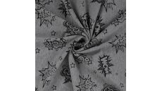 French Terry Melange Print - Cartoon, Light Grey Melange