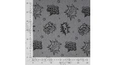 French Terry Melange Print - Cartoon, Light Grey Melange