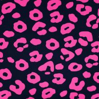 French Terry Neon Print - Neon Leopard, Navy